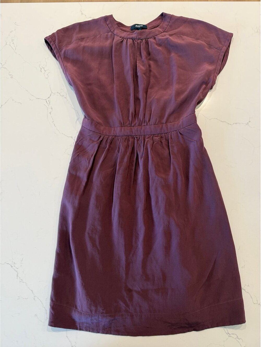 Madewell Moonset Silk Dress Size 2 Plum Burgundy Cap Sleeve Pockets